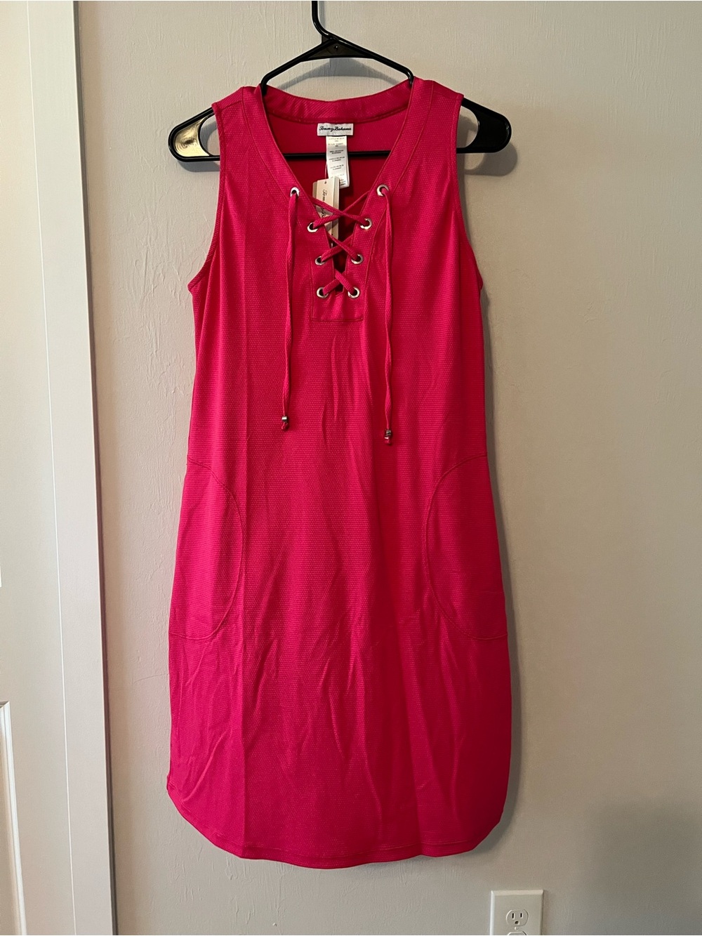 Tommy Bahama Hot Pink Lace-Up Sleeveless Mini Dress